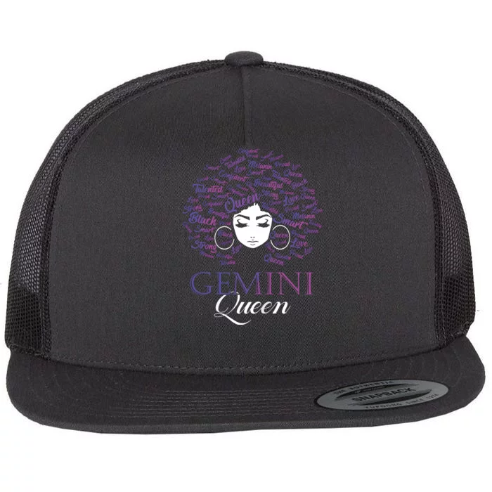 Womens Black Womens Afro Hair Gemini Queen Birthday Gift Flat Bill Trucker Hat