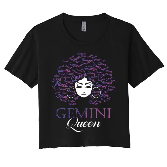 Womens Black Womens Afro Hair Gemini Queen Birthday Gift Women's Crop Top Tee