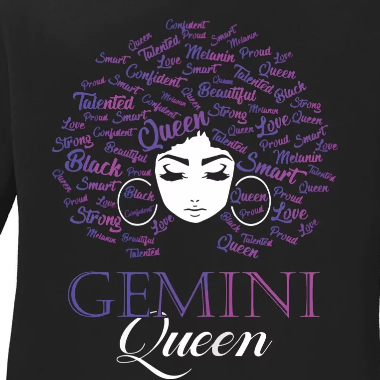 Womens Black Womens Afro Hair Gemini Queen Birthday Gift Ladies Long Sleeve Shirt