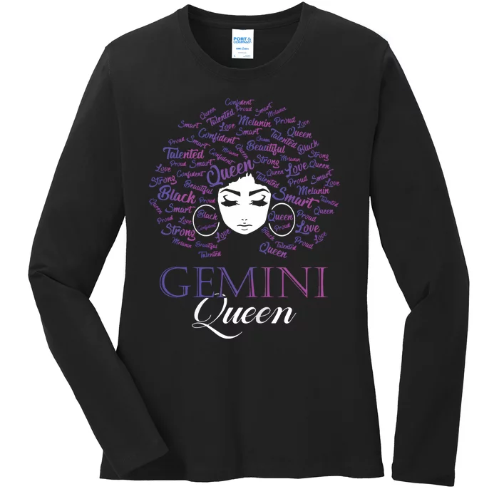 Womens Black Womens Afro Hair Gemini Queen Birthday Gift Ladies Long Sleeve Shirt