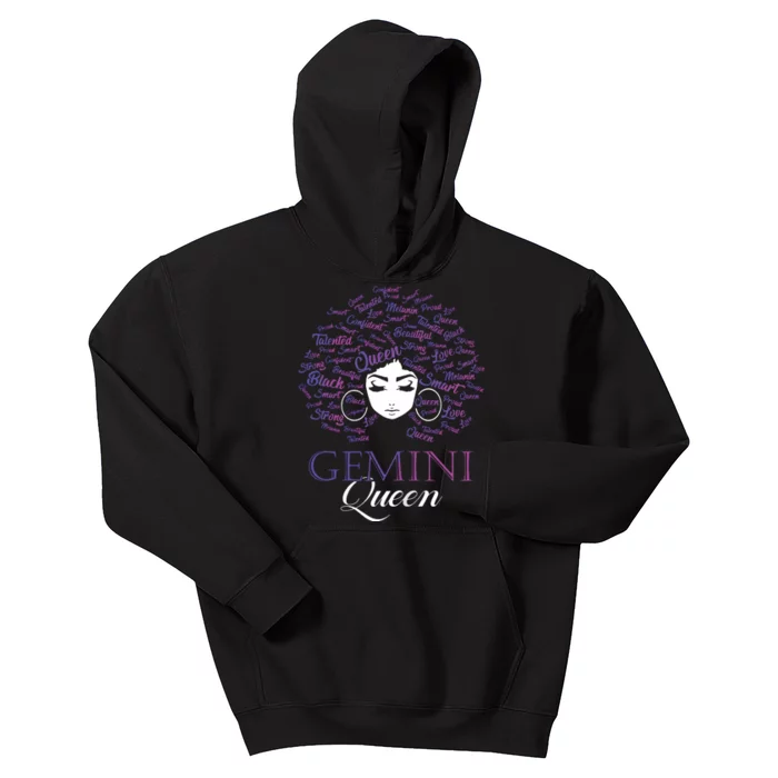 Womens Black Womens Afro Hair Gemini Queen Birthday Gift Kids Hoodie