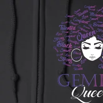 Womens Black Womens Afro Hair Gemini Queen Birthday Gift Full Zip Hoodie