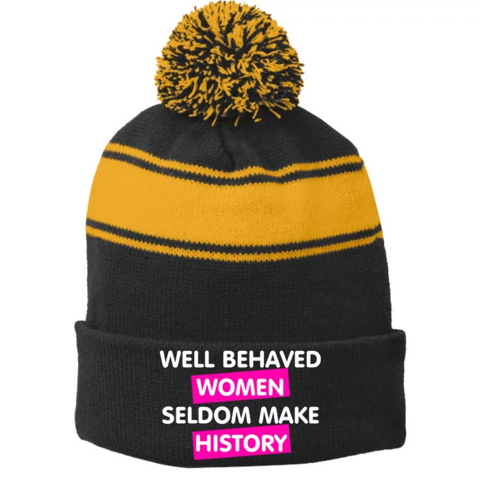 Well Behaved Women Stripe Pom Pom Beanie