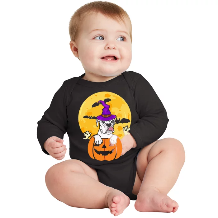 White Boxer Witch Dog Lover Halloween Costume Baby Long Sleeve Bodysuit