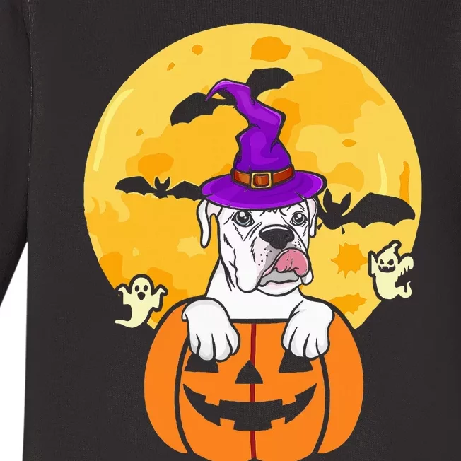 White Boxer Witch Dog Lover Halloween Costume Baby Long Sleeve Bodysuit