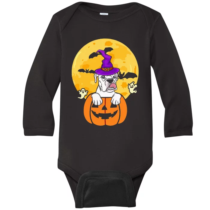 White Boxer Witch Dog Lover Halloween Costume Baby Long Sleeve Bodysuit