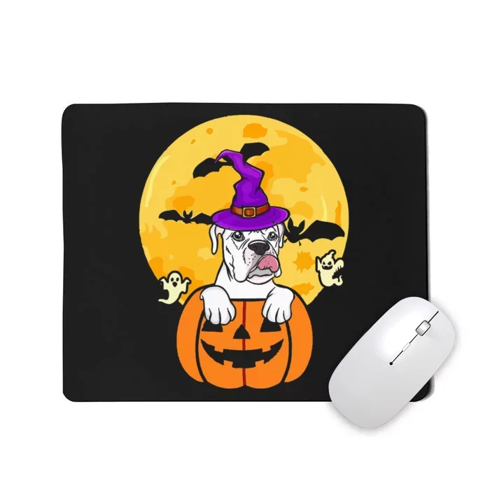 White Boxer Witch Dog Lover Halloween Costume Mousepad