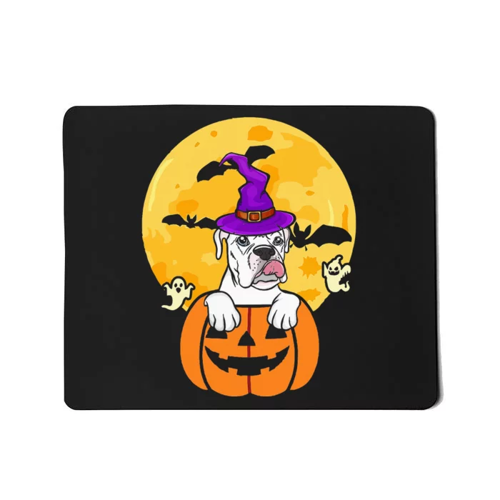 White Boxer Witch Dog Lover Halloween Costume Mousepad