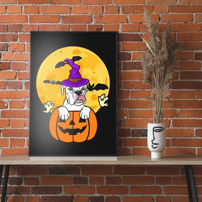 White Boxer Witch Dog Lover Halloween Costume Poster