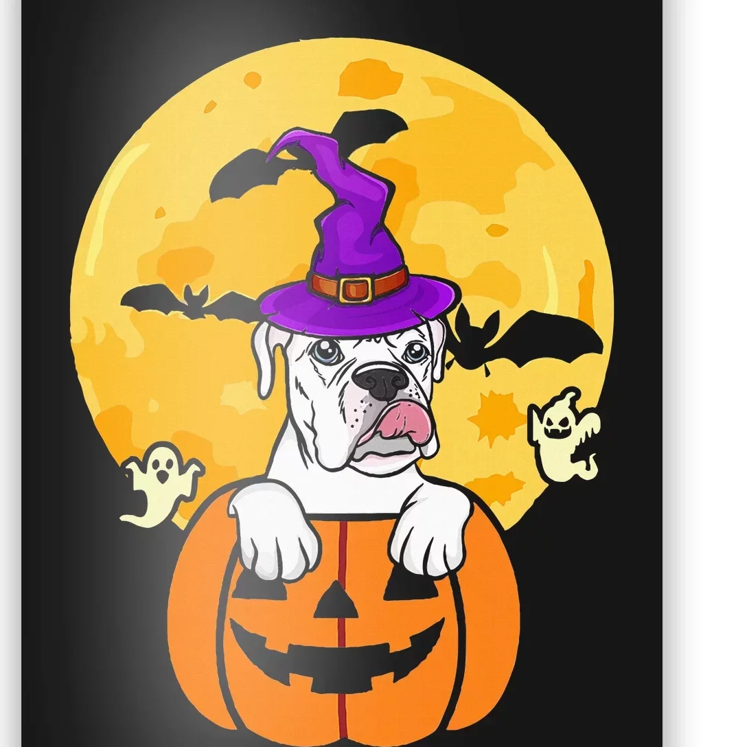 White Boxer Witch Dog Lover Halloween Costume Poster