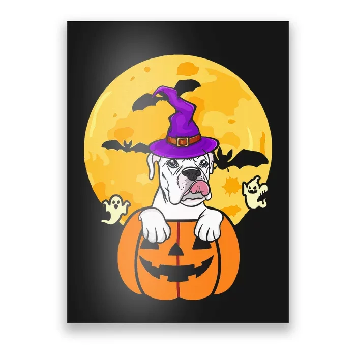 White Boxer Witch Dog Lover Halloween Costume Poster