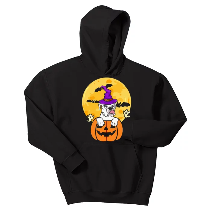 White Boxer Witch Dog Lover Halloween Costume Kids Hoodie