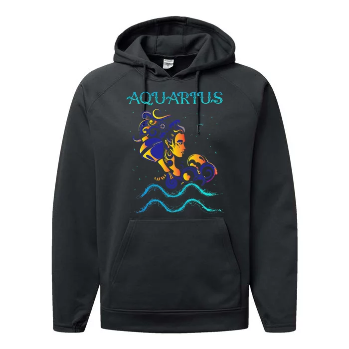 Water Bearer Zodiac Sign Symbol Horoscope Aquarius Performance Fleece Hoodie