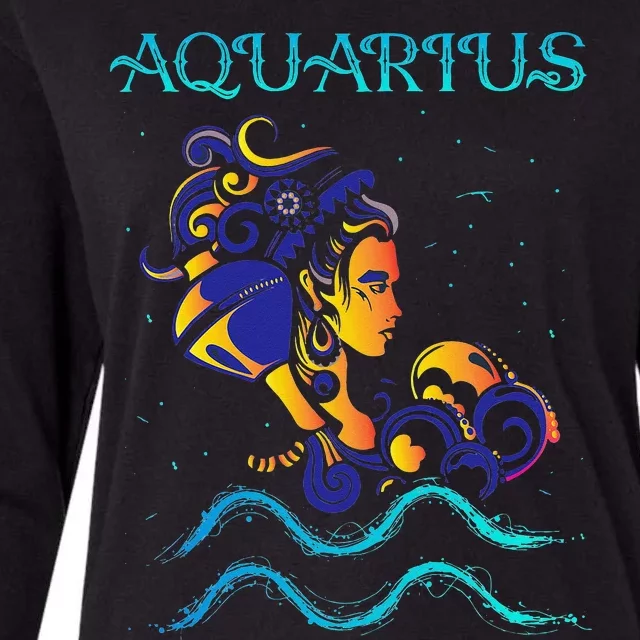 Water Bearer Zodiac Sign Symbol Horoscope Aquarius Womens Cotton Relaxed Long Sleeve T-Shirt