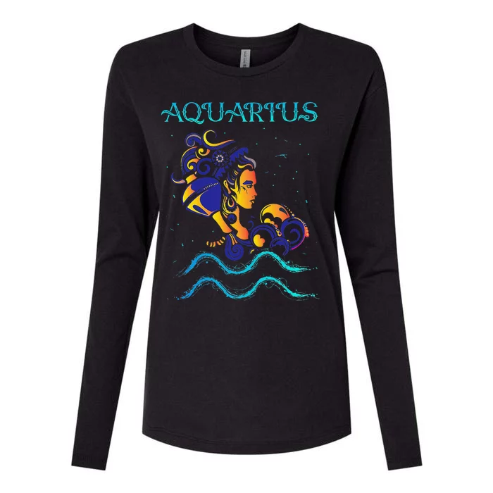 Water Bearer Zodiac Sign Symbol Horoscope Aquarius Womens Cotton Relaxed Long Sleeve T-Shirt