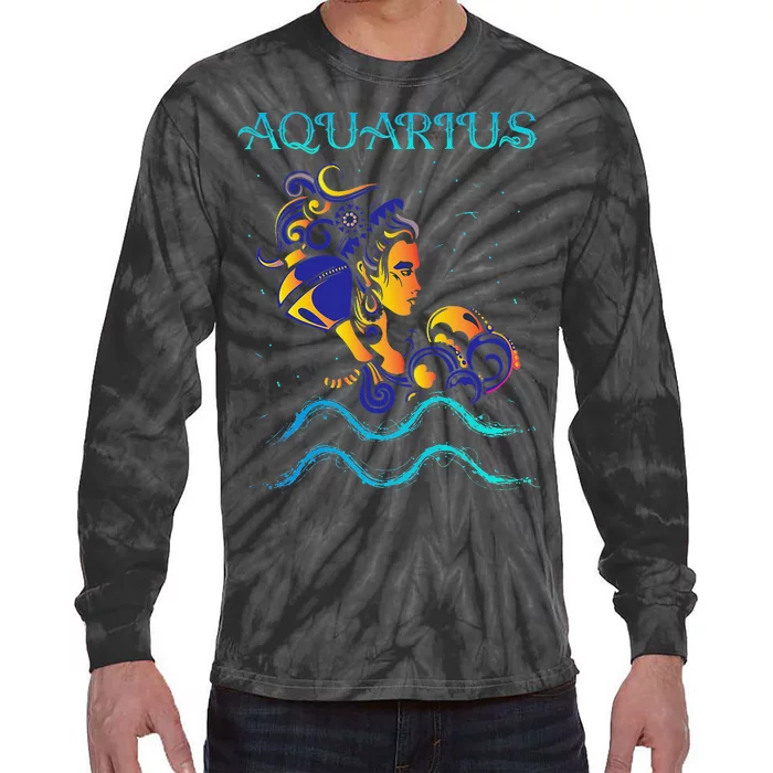 Water Bearer Zodiac Sign Symbol Horoscope Aquarius Tie-Dye Long Sleeve Shirt