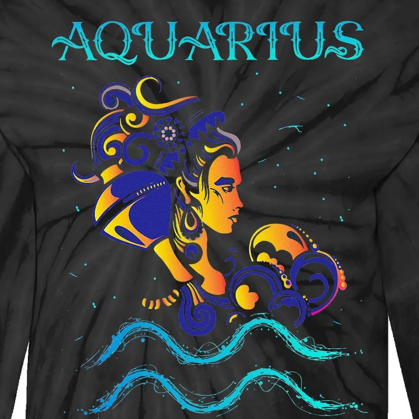 Water Bearer Zodiac Sign Symbol Horoscope Aquarius Tie-Dye Long Sleeve Shirt