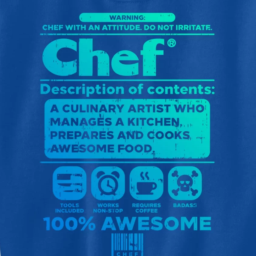 Warning Chef 100% Awesome Culinary Artist Gift Kids Sweatshirt