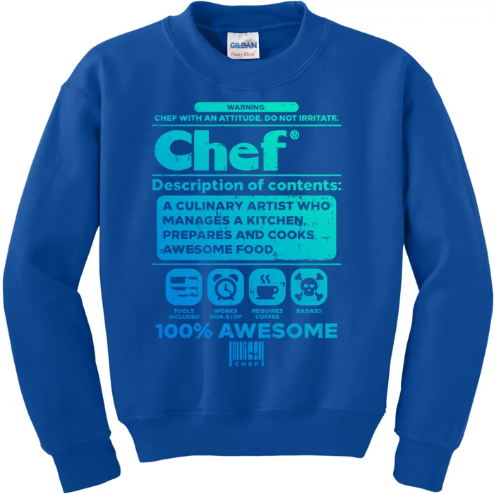 Warning Chef 100% Awesome Culinary Artist Gift Kids Sweatshirt