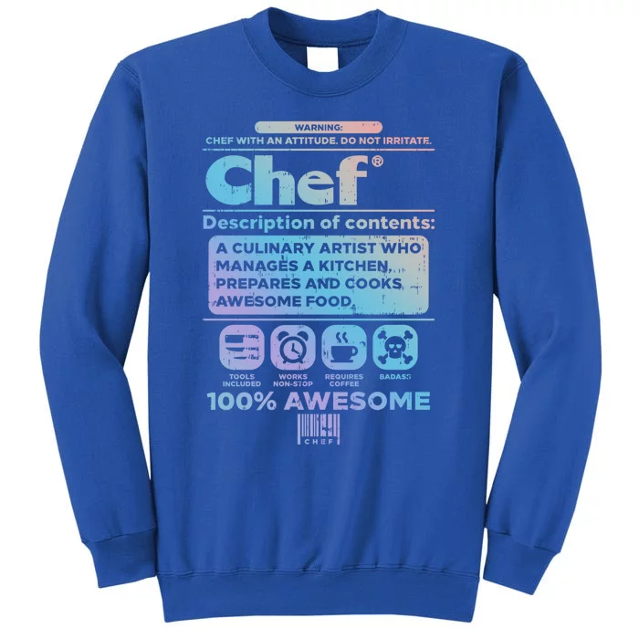 Warning Chef 100% Awesome Culinary Artist Gift Meaningful Gift Tall Sweatshirt