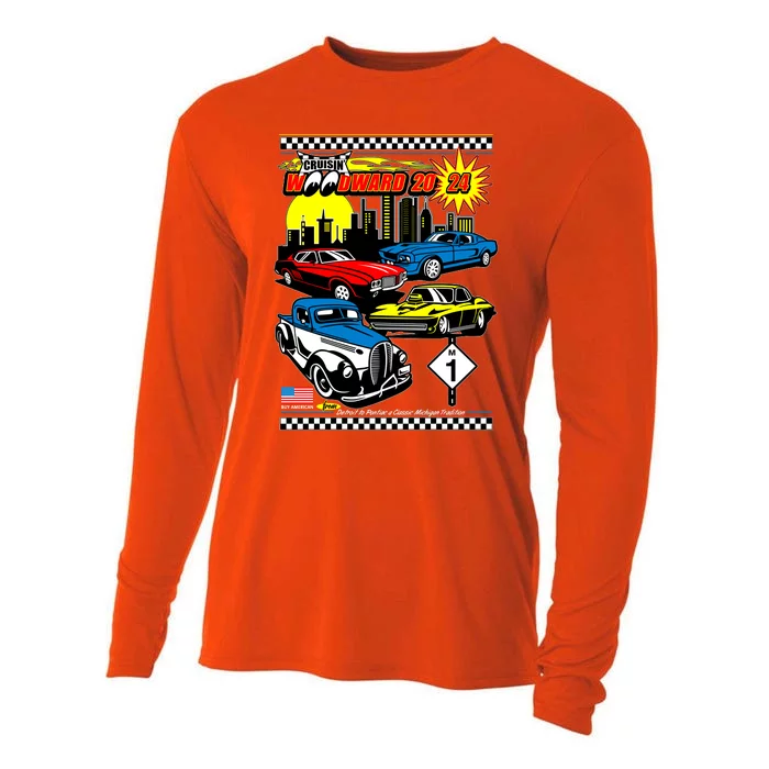 Woodward Cruise 2024 Classic Cars Cruising Downtown Skyline Cooling Performance Long Sleeve Crew