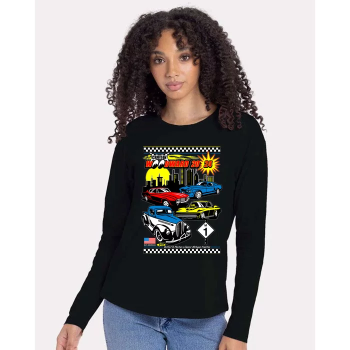 Woodward Cruise 2024 Classic Cars Cruising Downtown Skyline Womens Cotton Relaxed Long Sleeve T-Shirt