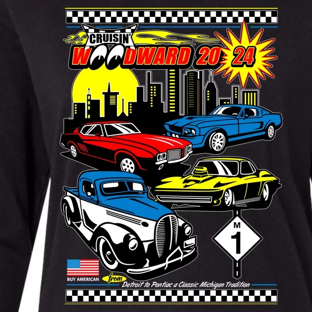 Woodward Cruise 2024 Classic Cars Cruising Downtown Skyline Womens Cotton Relaxed Long Sleeve T-Shirt