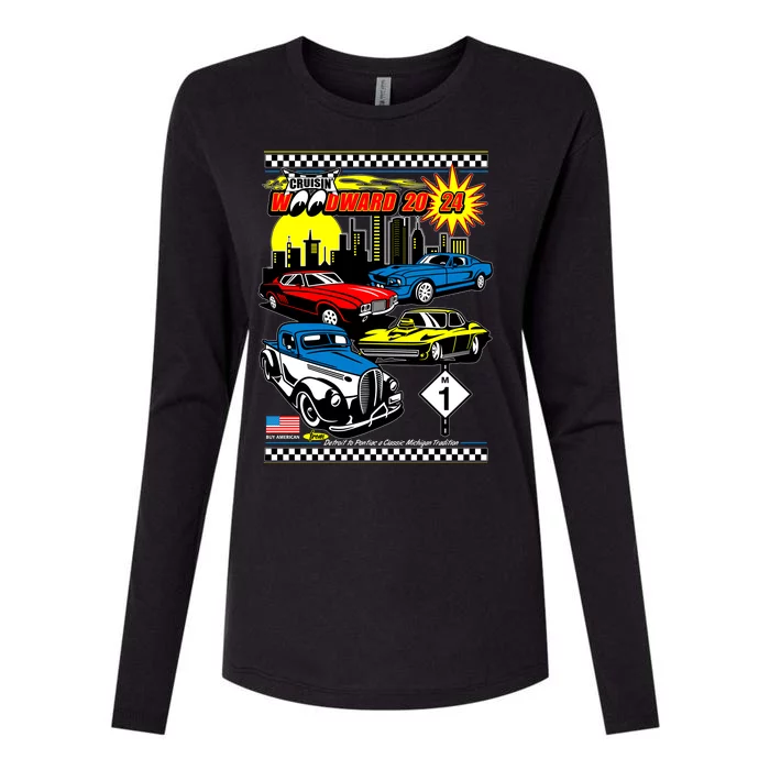 Woodward Cruise 2024 Classic Cars Cruising Downtown Skyline Womens Cotton Relaxed Long Sleeve T-Shirt