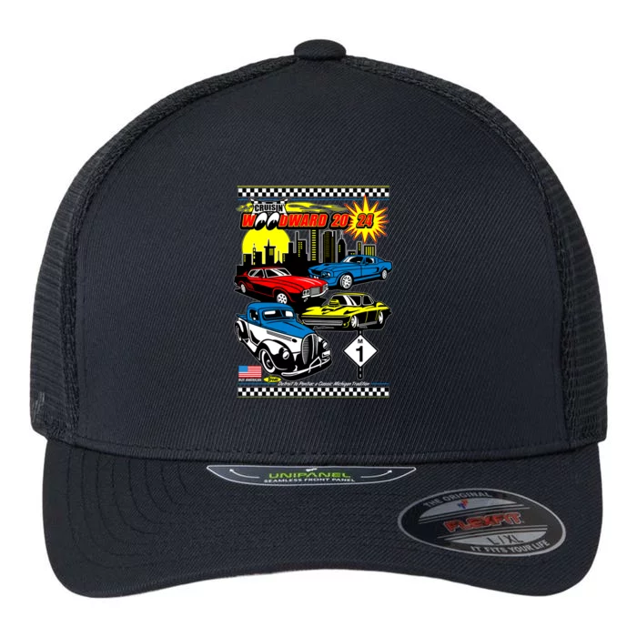 Woodward Cruise 2024 Classic Cars Cruising Downtown Skyline Flexfit Unipanel Trucker Cap