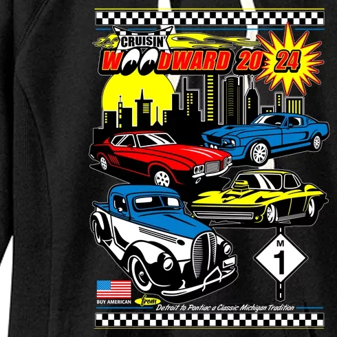 Woodward Cruise 2024 Classic Cars Cruising Downtown Skyline Women's Fleece Hoodie