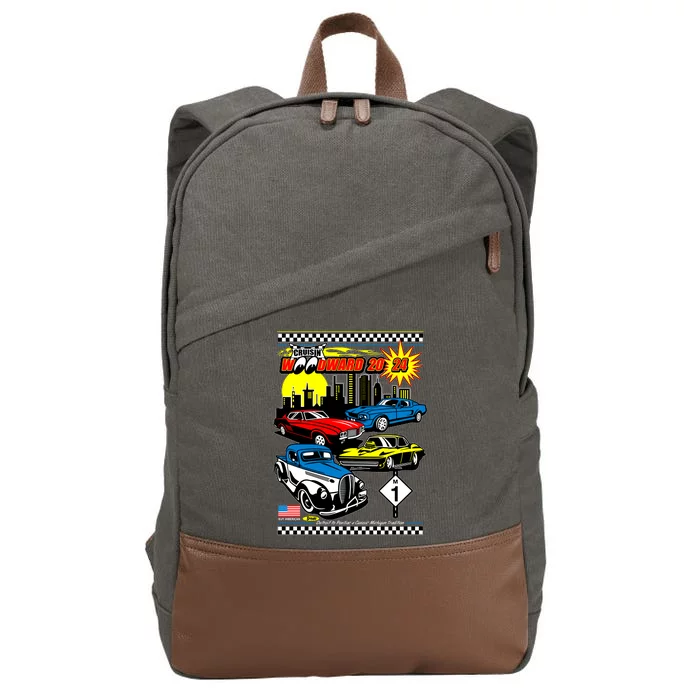 Woodward Cruise 2024 Classic Cars Cruising Downtown Skyline Cotton Canvas Backpack