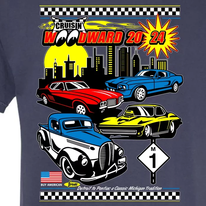 Woodward Cruise 2024 Classic Cars Cruising Downtown Skyline Garment-Dyed Heavyweight T-Shirt