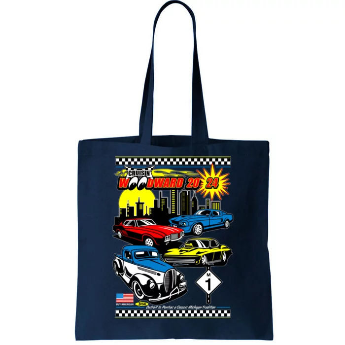 Woodward Cruise 2024 Classic Cars Cruising Downtown Skyline Tote Bag