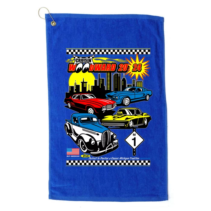 Woodward Cruise 2024 Classic Cars Cruising Downtown Skyline Platinum Collection Golf Towel