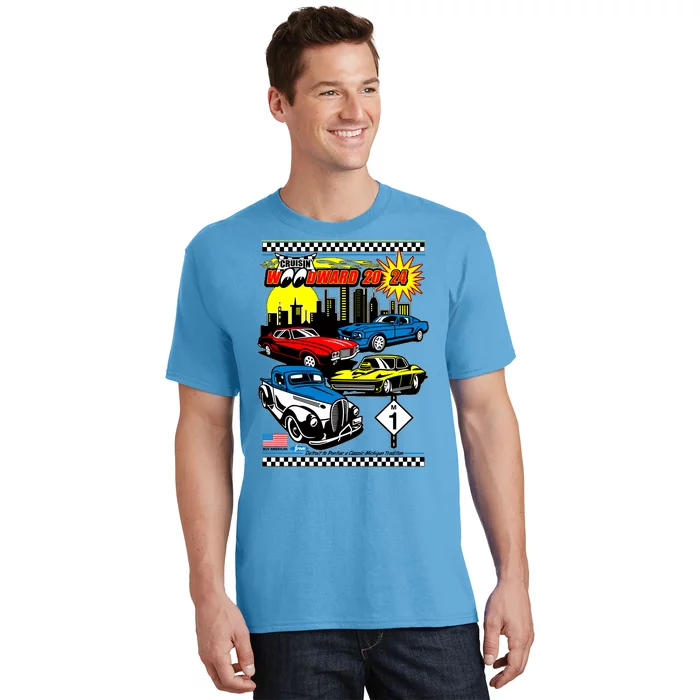 Woodward Cruise 2024 Classic Cars Cruising Downtown Skyline T-Shirt