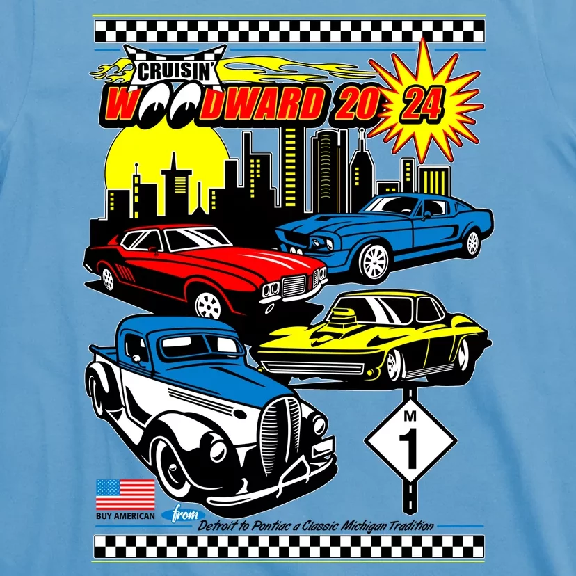 Woodward Cruise 2024 Classic Cars Cruising Downtown Skyline T-Shirt