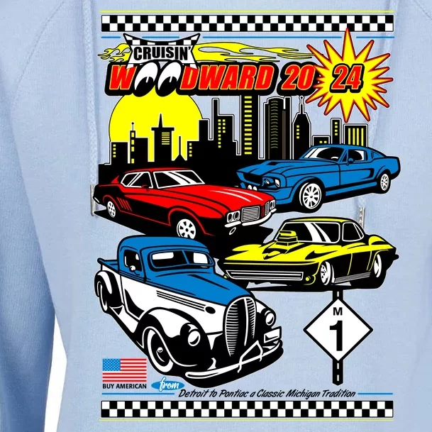 Woodward Cruise 2024 Classic Cars Cruising Downtown Skyline Womens Funnel Neck Pullover Hood