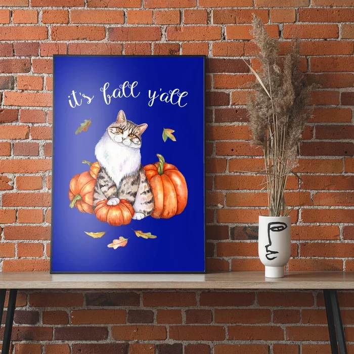 Watercolor Cat Art Autumn Its Fall Yall Cat Lover Funny Gift Poster