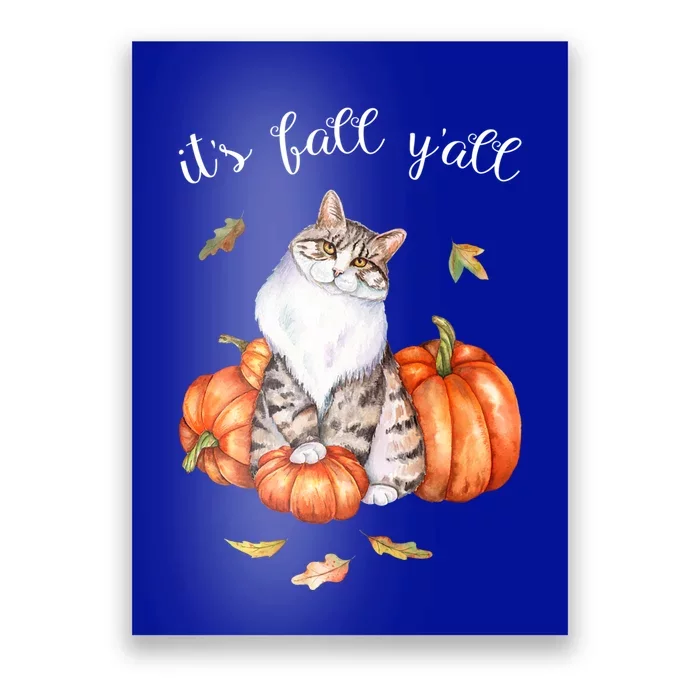 Watercolor Cat Art Autumn Its Fall Yall Cat Lover Funny Gift Poster