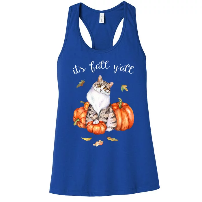 Watercolor Cat Art Autumn Its Fall Yall Cat Lover Funny Gift Women's Racerback Tank