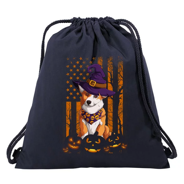 Welsh Corgi American Usa Flag Funny Halloween Dog Lover Gift Drawstring Bag