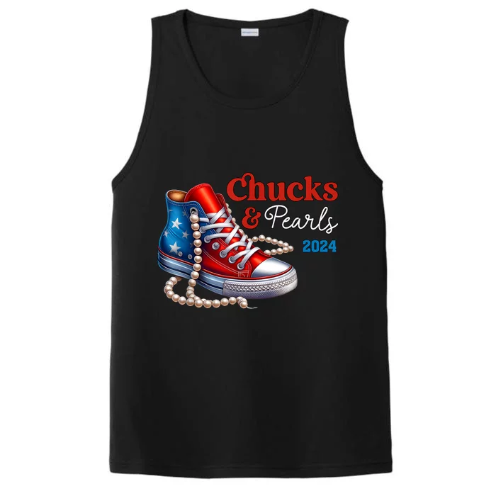 Women Chucks And Pearls 2024 Im With Her Kamala Gift Performance Tank