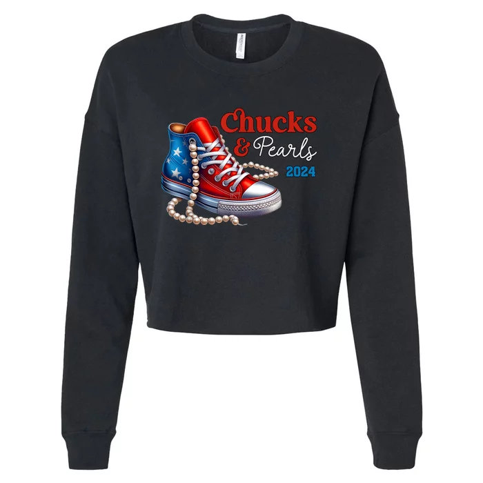 Women Chucks And Pearls 2024 Im With Her Kamala Gift Cropped Pullover Crew