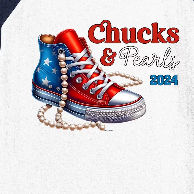 Women Chucks And Pearls 2024 Im With Her Kamala Gift Baseball Sleeve Shirt