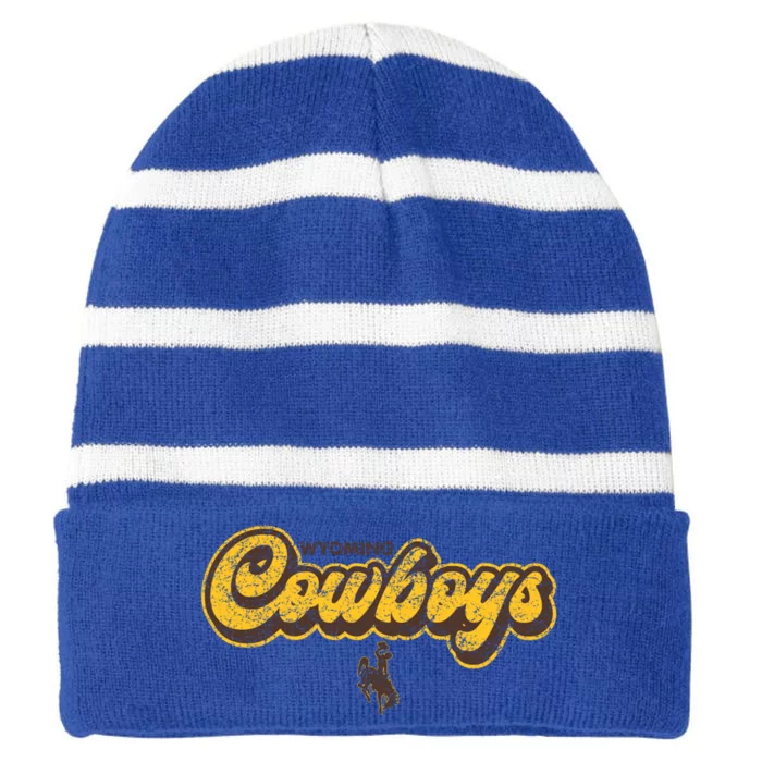 Wyoming Cowboys Apparel Bubble Script Gift Striped Beanie with Solid Band