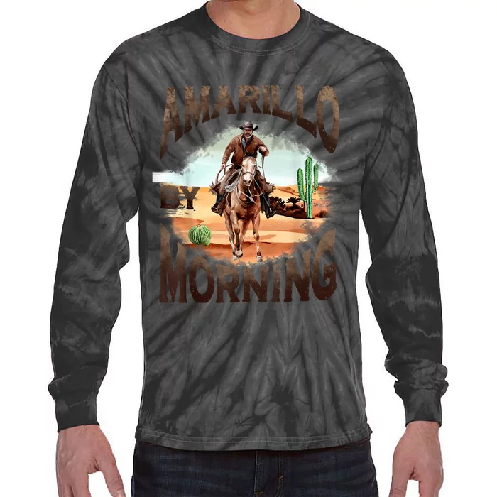 Western Cowboy Amarillo By Morning Country Music Tie-Dye Long Sleeve Shirt