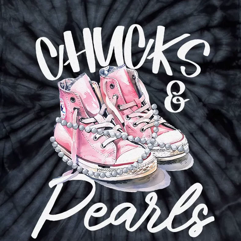 Women Chucks And Pearls Kamala Harris 2024 Gift Tie-Dye T-Shirt