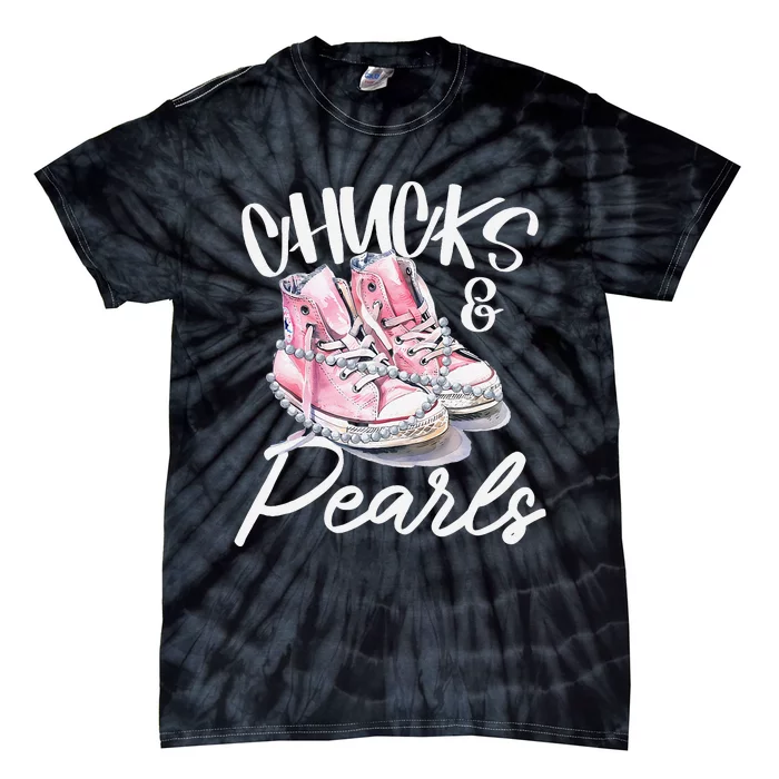 Women Chucks And Pearls Kamala Harris 2024 Gift Tie-Dye T-Shirt