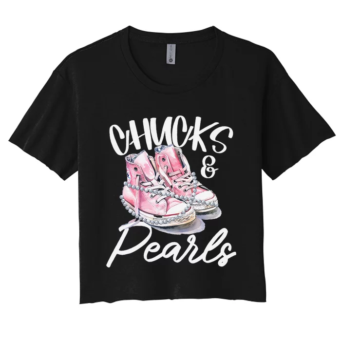 Women Chucks And Pearls Kamala Harris 2024 Gift Women's Crop Top Tee