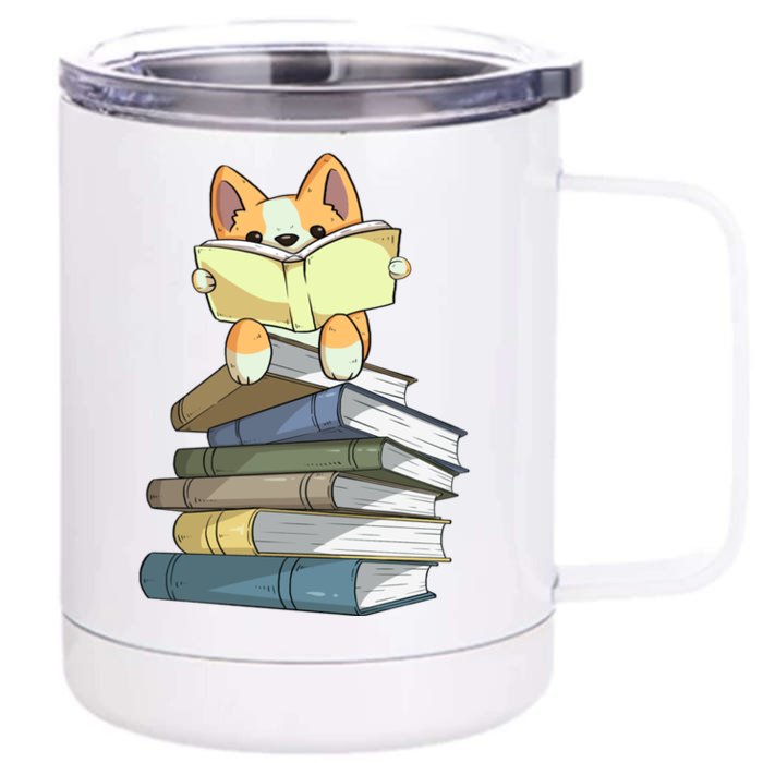 Welsh Corgi Books Tee Cute Dog And Reading Lover Gift Meaningful Gift Front & Back 12oz Stainless Steel Tumbler Cup